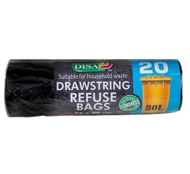 Disa - 20 Piece Drawstring Refuse Black Bags ( 750x950mm) x 2