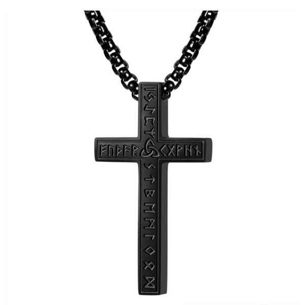 Men's Cross Rune Pendant Necklace - Black