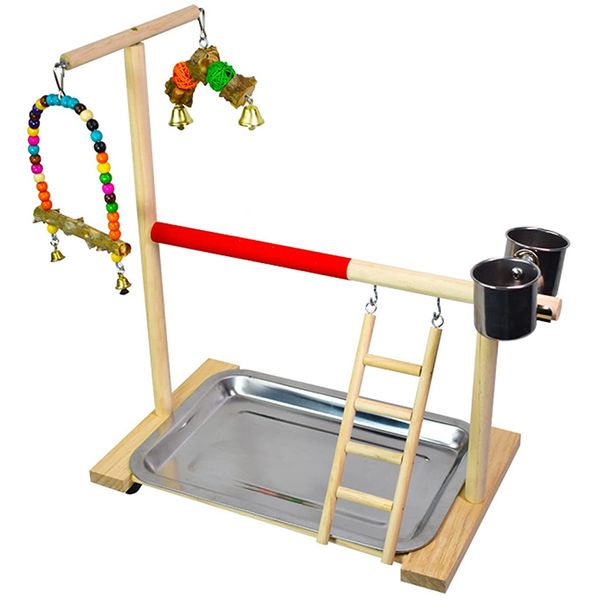 Pet Bird Parrot Interactive Playground Perch With Ladder &amp; Swing 57x36x23cm
