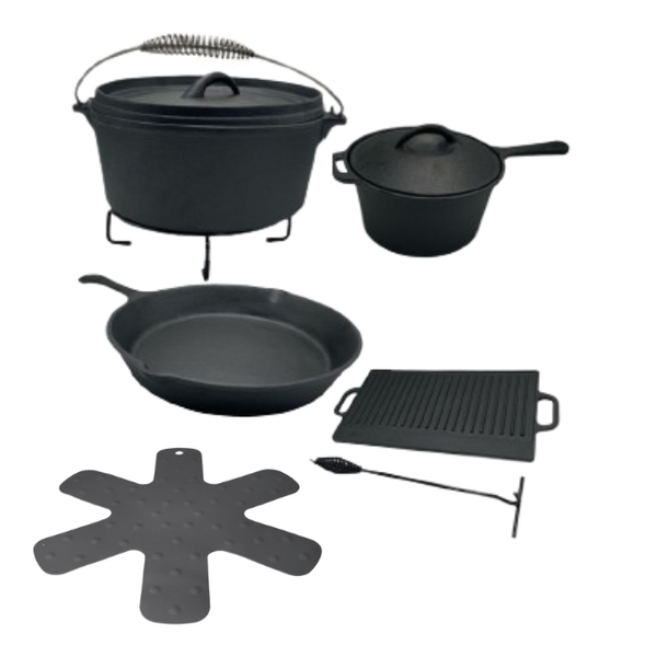 Cast Iron Camping Potjie Set with Pot Protectors
