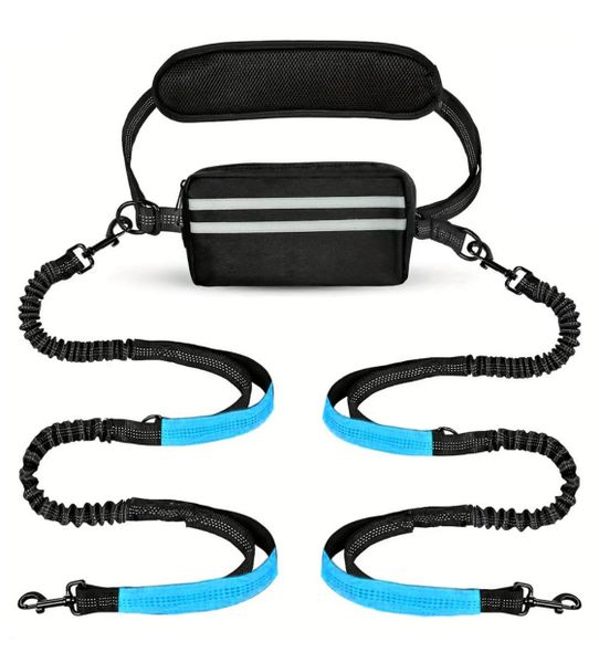 Dual Handle Hands Free Dog Running Leash ,With Adjustable Waist Belt/ Pouch