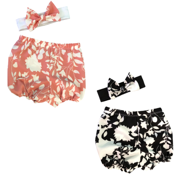 Baby Toddler Nappy Cover Bloomer/Bummie&amp;Headband - Pink&amp;Black Floral
