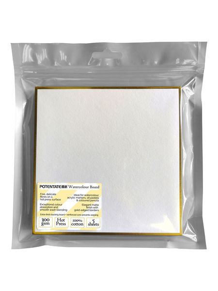 Potentate Watercolour Board Gold Edge 15x15cm - 5 Sheets