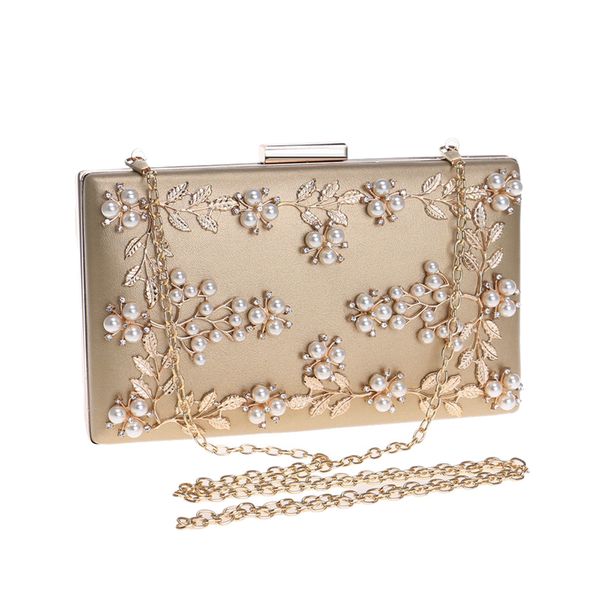 Luxury PU Pearl Flower Purse Wedding Evening Party Handbag