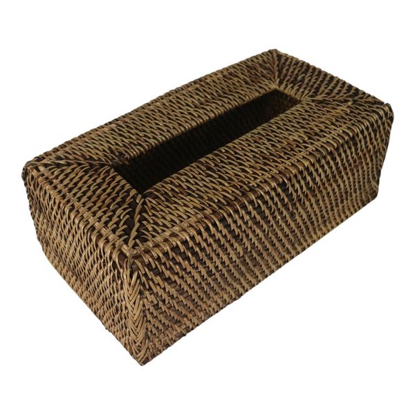 Rattan Rectangular Tissue Box Cover Open Top (27cm x 14cm x 10cm)