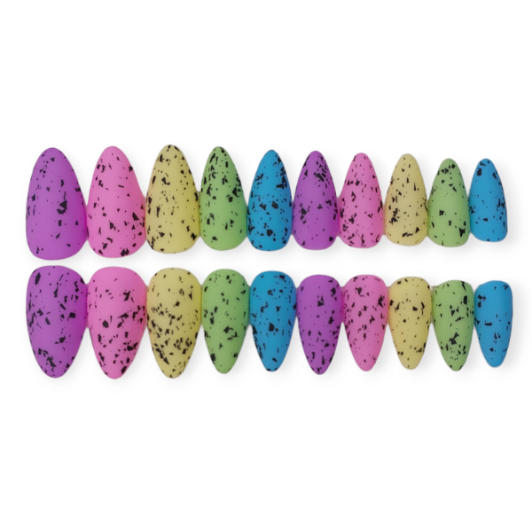 Luxury Press On Nails - Medium Almond Speckled Eggs Easter Set - 20 Piece