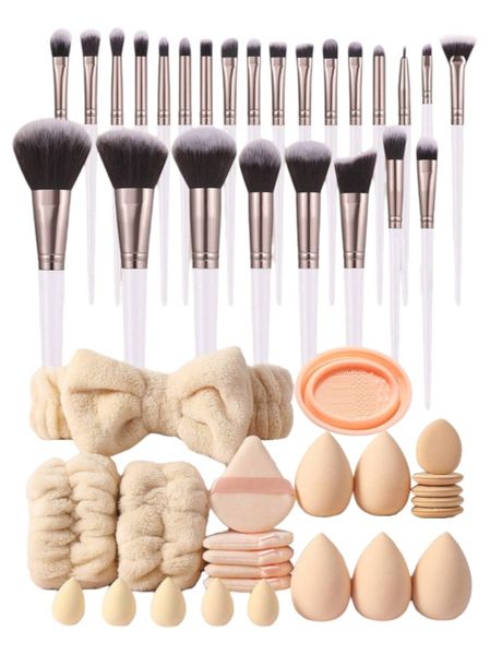 49 Piece Makeup Brush Set With Beauty Sponges &amp; Plush Headband - Multicolor