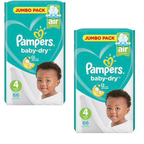 Pampers Baby Dry Diapers Size 4 Maxi Jumbo Pack ( 2 X 66 Diapers 