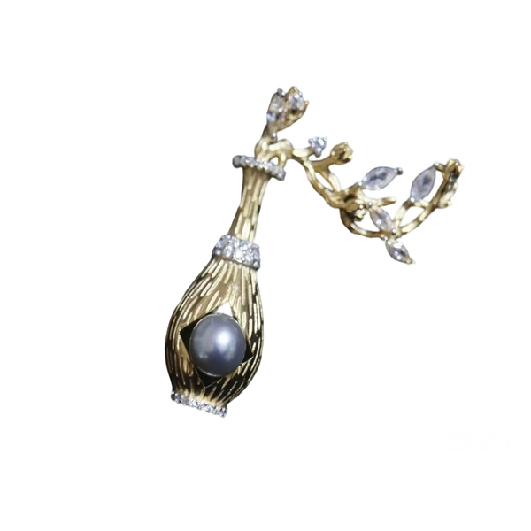 925 Sterling Silver Saltwater Pearl Exquisite Women's Vase Shape Brooch