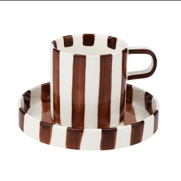 Chelsea Striped Cup &amp; Plate Set Brown