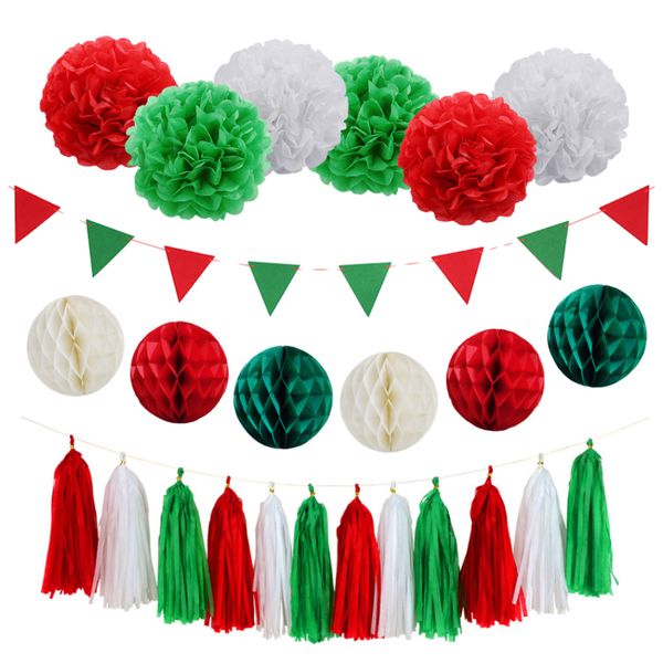 Home Decor Triangle Christmas Hanging Honeycomb &amp; Jolly Buntings Jumbo Set
