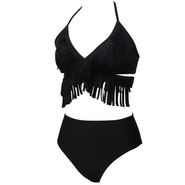 Iconix Black Fringe Crossover Bikini