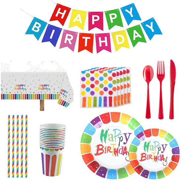 Birthday Party Table Setting DIY Decoration Set - Rainbow Multicolour