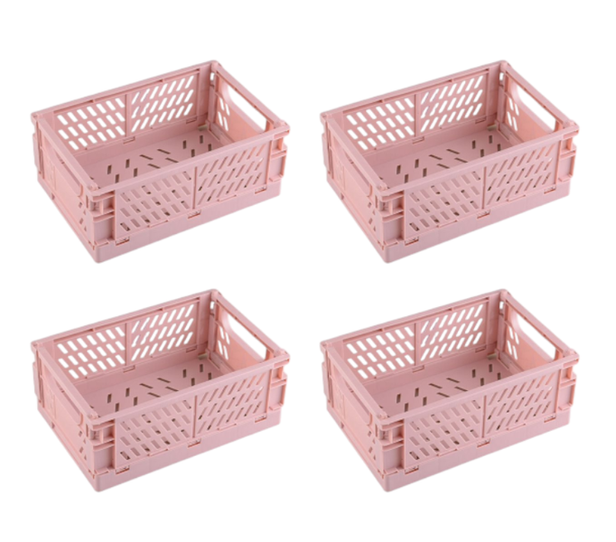 4 Piece Pink Pastel 25cm Foldable Storage Baskets Crates