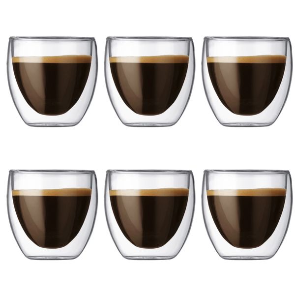 6 Piece Transparent Double Walled Insulation Glass Coffee Cup Set 250ml