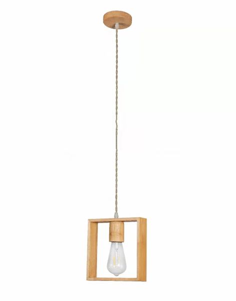 Dr. Light Fashion Wood Pendant with Square Geometric Pattern - Single