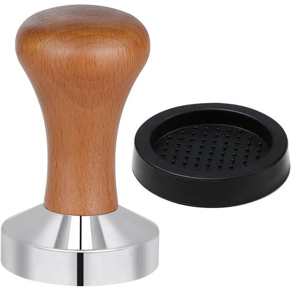 Professional Coffee Tamper - Wood/Stainless Steel - 51mm - Brown