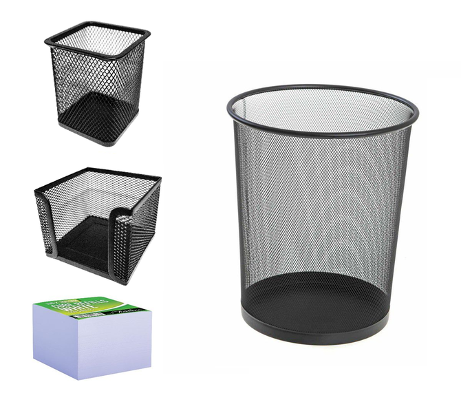 SDS Wire Mesh Office Organizer &amp; Bin Bundle - 4 Piece - Black