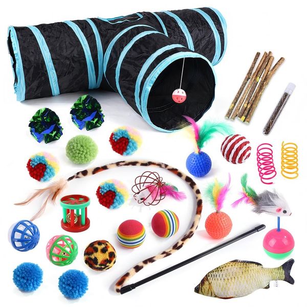 Cat toy tunnel set, cat teaser, interactive plush mouse with sound