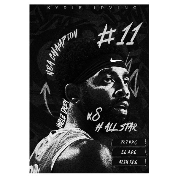 Kyrie Black And White Stat Collage - A1 Poster