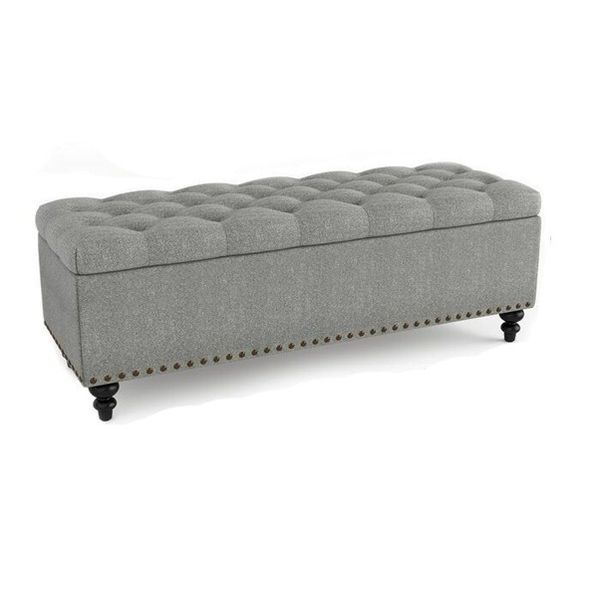Furnity - Luna Classic Tufted Upholstered Storage Ottoman - Grey Linen