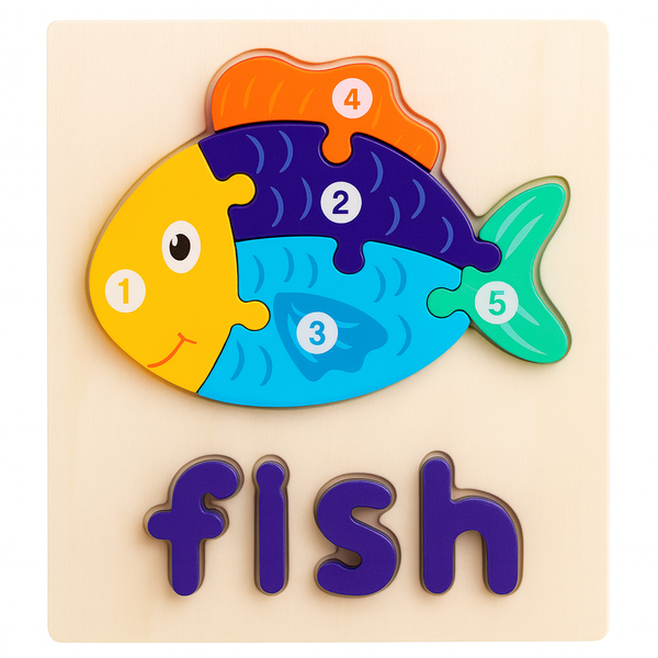 Wooden Educational Fish Puzzle - Multicolour