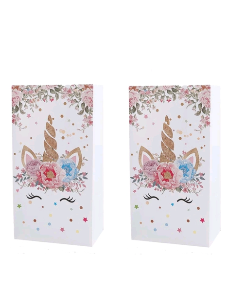 Unicorn Flower Party Favor Bags with Stickers - Set Of 10