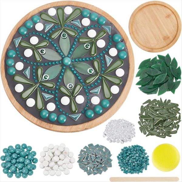 DIY Ceramic Mosaic Kit Floral Mosaic Bamboo Coaster Set for Adult Beginners