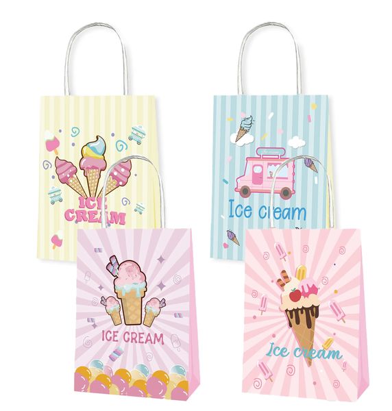 Party Favor Bags with Handles - Ice Cream Theme - 12 Bags