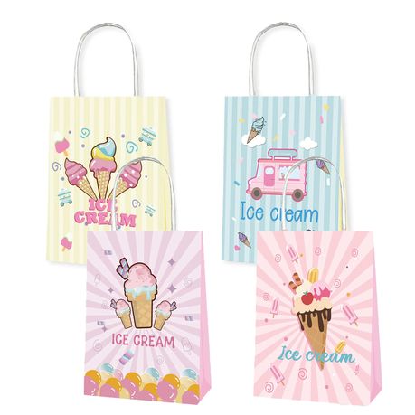 Party Favor Bags with Handles - Ice Cream Theme - 12 Bags Image