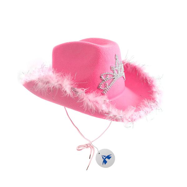 Alanes Pink Tiara Cowgirl Hat Girl Velvet Top Hat Party Hat Costume