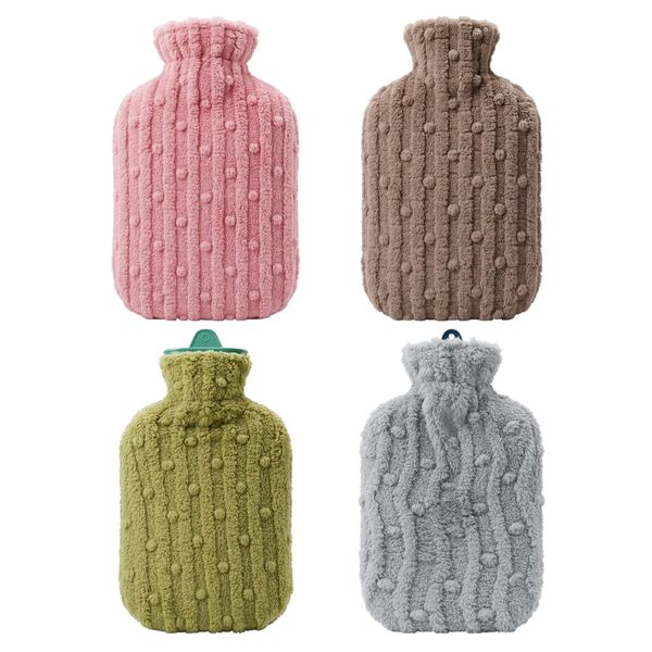 4 Pack Bulk - 2L Large Soft Fluffy Plush Fleece Hot Water Bottle WaterFill