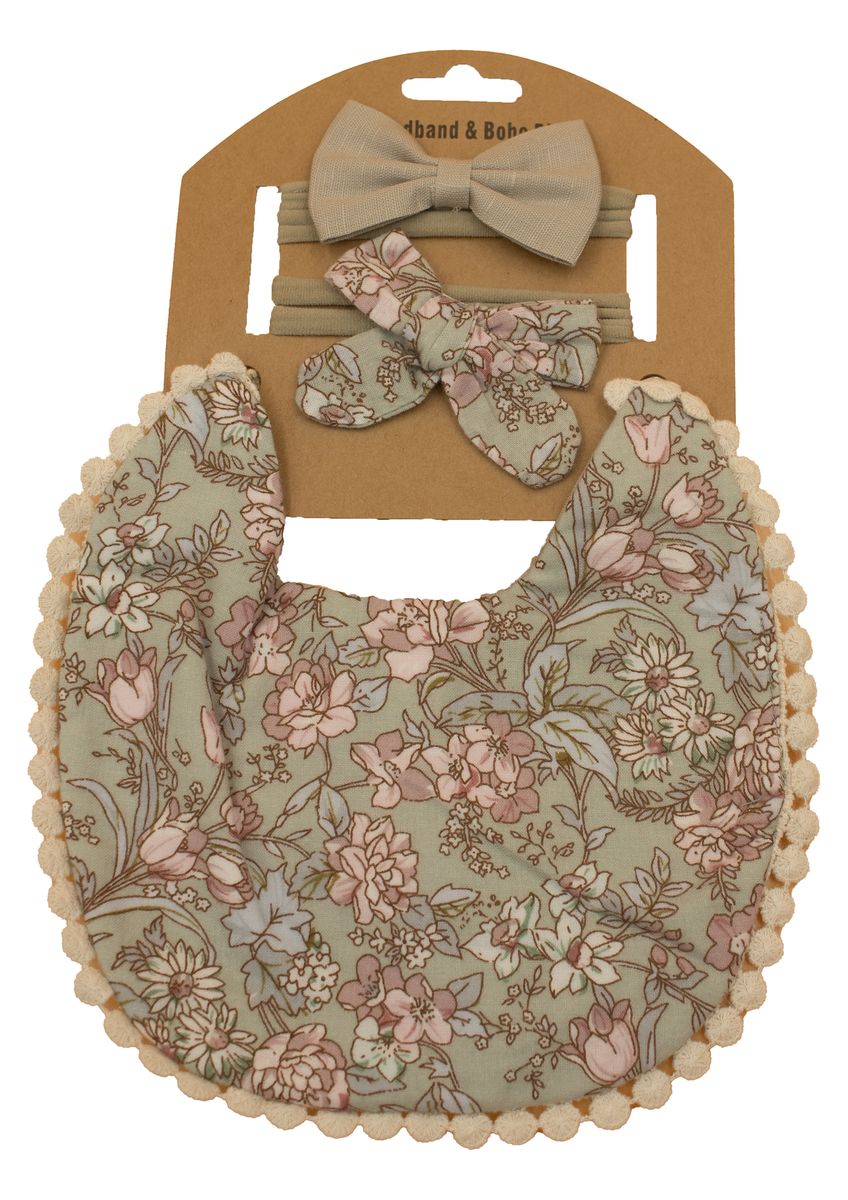 BABIES OVERSIZED BIB AND HEADBAND SET ADORNED IN ANTIQUITY
