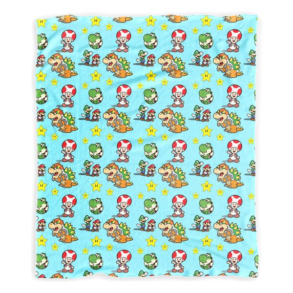 Super Mario And Friends Blue Minky Blanket