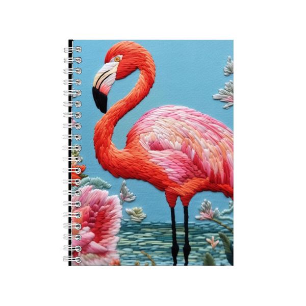 Embroidered Flamingo Flowers Light Blue Notebook Gift Idea A4 Notepad Pad 105