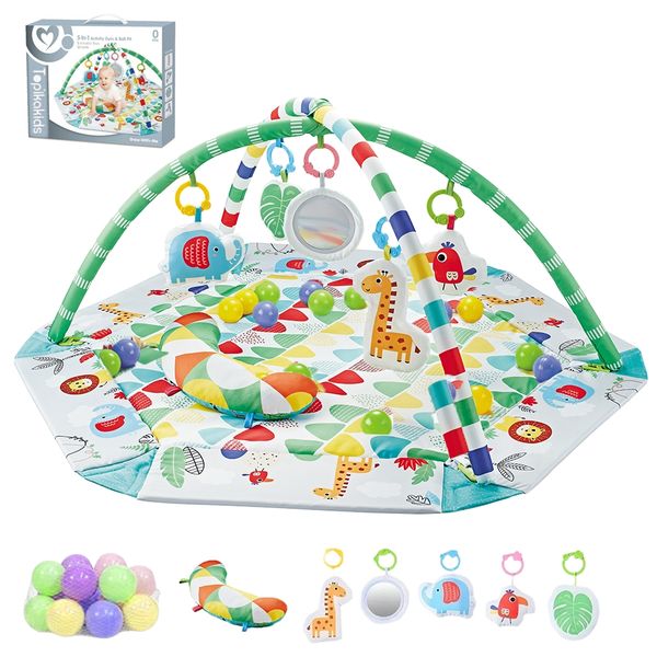TopikaKids - 5-in-1 Baby Gym &amp; Ball Pit with Sensory Toys, Tummy Time Mat