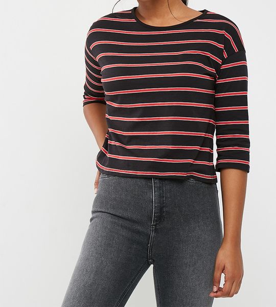 Women's New Look Nancy Stripe Frill Tee - Black Print