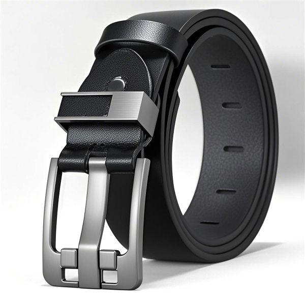 Silver-Buckled Black Vintage Pin-Buckle Leather Belt