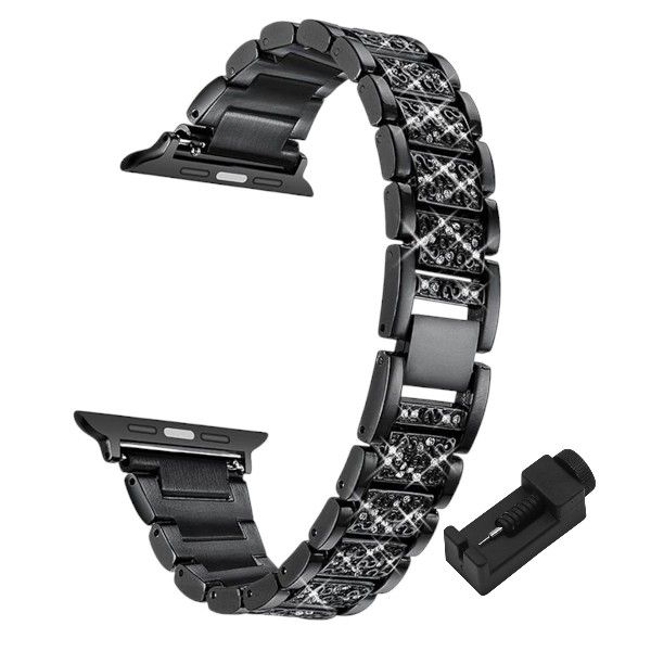 Rhinestone Watch Band with Link Remover - Black