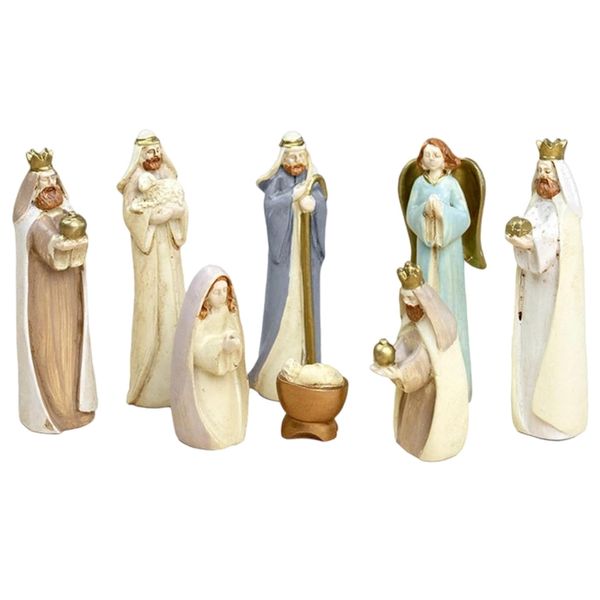 Decor Hand-Painted Resin Jesus Nativity Scene Figurines Set of 8