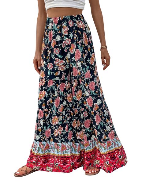 Women's Palazzo Pants Boho Floral Wide Leg Trousers Summer Beach High Waist