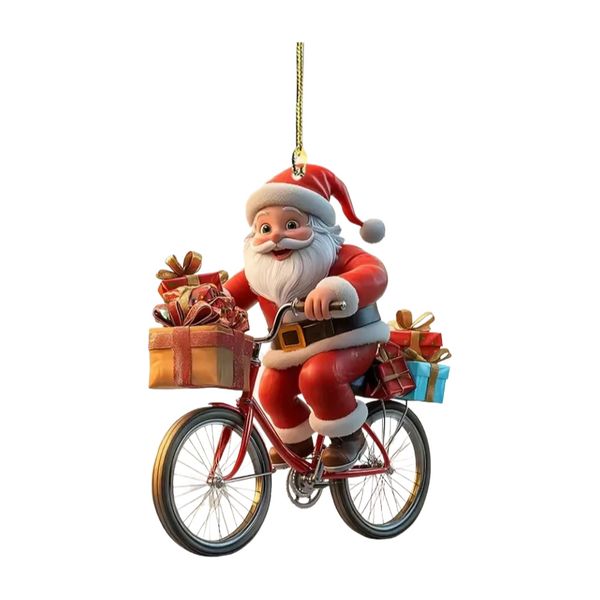 2d Acrylic Winter Decorative Hanging Cartoon Santa Claus Bicycle Gifts
