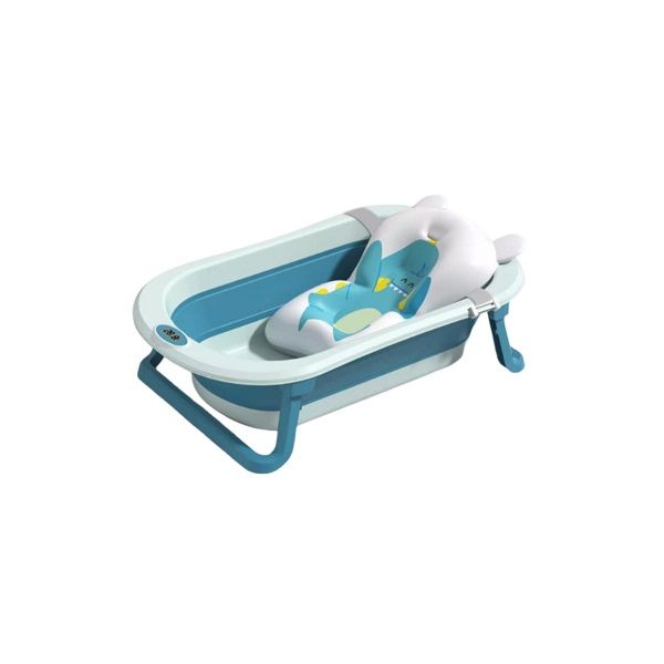 Baby Large Bath Bucket Bathtub With Thermometer &amp; Pillow-Blue