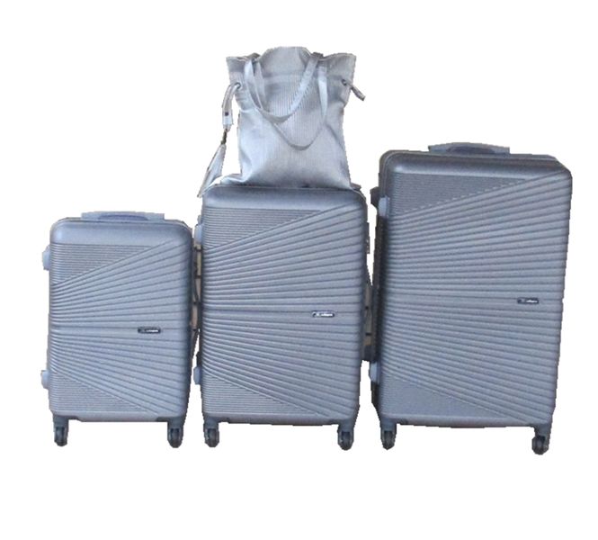 Silver ABS 3-Piece Trolley Luggage Set with Matching Lady Bag