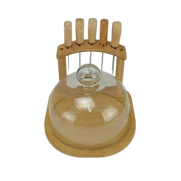 Cheese Glass Dome with Knife Set - 7 Pieces
