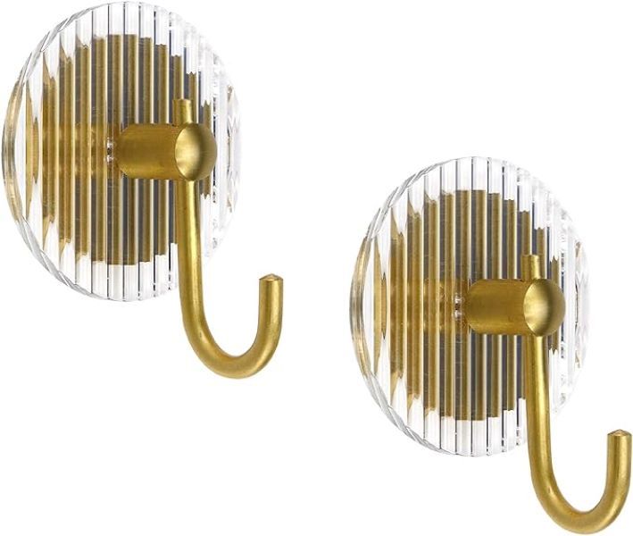 Adhesive Towel Hooks Gold Paste Coat Hangers Aluminum Robe Hooks - 2 Pack