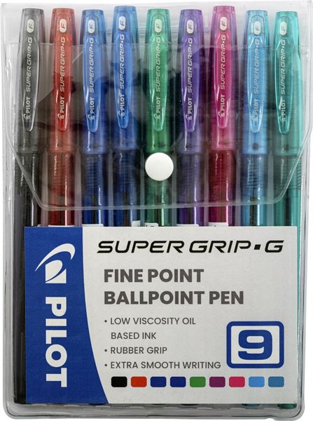 Pilot BPS-GG Supergrip G Fine Ballpoint Pen - Wallet of 9 Assorted Colours