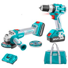 Total Tools 20V Drill and Angle Grinder with 2 x Batteries & Charger