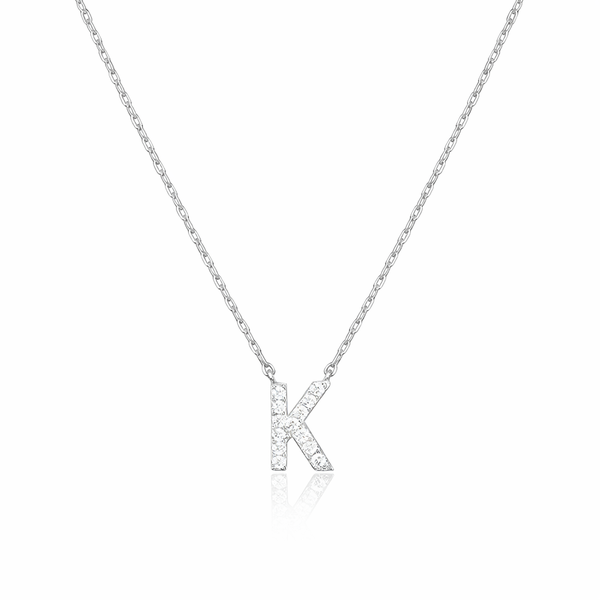 Platinum Plated - Letter K Necklace - Silver