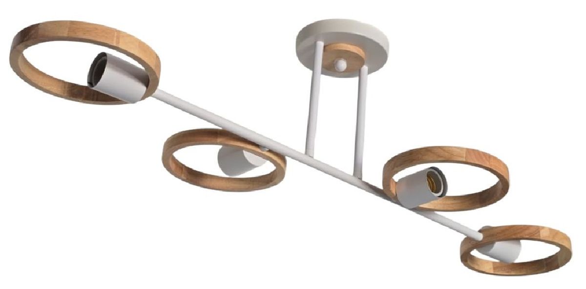 Teempeest White Pendant Light With 4 Round Wooden Circles - E27 Base Socket